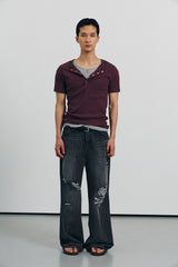 ハイリベッドヘンリーネックハーフスリーブス(Burgundy)
