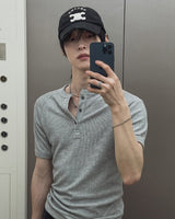 Logan Ribbed Muscle Fit Henley Neck Short Sleeve T-shirt