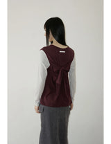BACK RIBBON T-SHIRT(GREY BURGUNDY)
