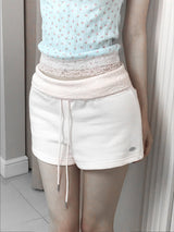 [Limited quantity] Coquette Lace Shirred Fold-Over Shorts