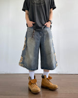 Destroyed Camouflage Denim Half Pants
