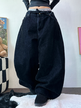 ベルトセット🤎🩵ヒップベルテッドデニムバルーンロングパンツ 🤎🩵2カラー