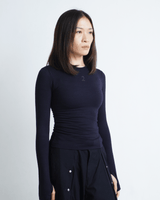 ダブルレイヤードテンセルフィッティドトップロングスリーブ - ジェットブラック
