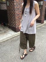 ファインブ ボタンポケット レイヤード ノースリーブワンピース