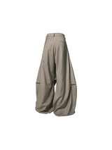 RELABEL Three-dimensional Composition (Lines and Corners) Horizontal And Vertical Combination Of Pleated And Draped Loose-fitting Scimitar Silhouette Suit Trousers