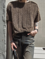 ロニースナップストライプ半袖Tシャツ