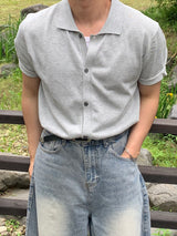 Linen collar half sleeve cardigan