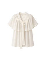 Leonie V-Neck Cape Tie Button Blouse Ivory