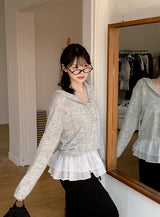 #Wish Eyelet Hood Wave Knit Cardigan (3color)