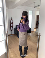 パープルスノータートルネッククロップドニットウェア