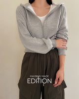 Rib cropped hooded zip-up