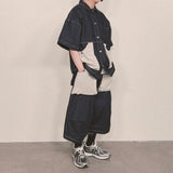 reverse terry pocket denim shortsleeve shirt_blue