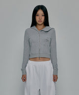 DIAGONAL PATCHED HOODED ZIP-UP_GREY