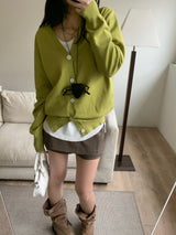 [UNISEX] Vネックオーバーフィットロングスリーブニットカーディガン