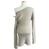 MEU One Off-Shoulder Ribbon Ribbed Knit Dress