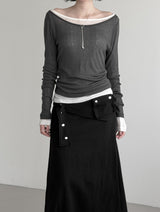 Renne See-through Boat Neck Long Sleeve Tee