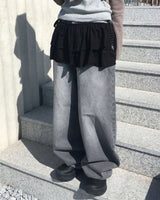 String wide denim pants