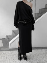 マッチシャーリングスリットロングスカート