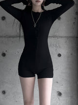 button deep v jumpsuit
