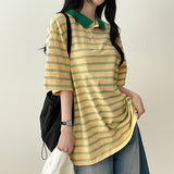 メルバカラーストライプダンガラカラー半袖Tシャツ