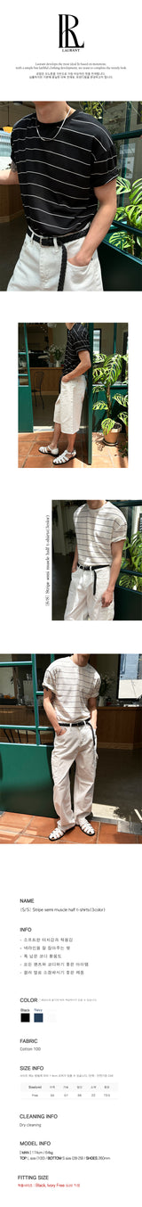 [S/S] ストライプセミマッスルハーフTシャツ（3color）