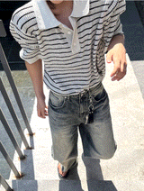 lewen stripe collar short-sleeved knit