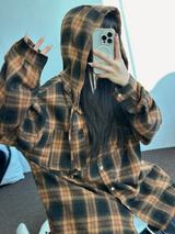 M-3XL✨オーバーフィットボクシーチェックスカート🖤🩶💙✨4カラー