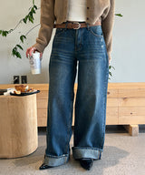 [4season] Wide roll up denim pants(3color)