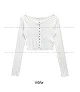 Leaf punching snap button crop cardigan
