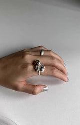 White silver balls ring