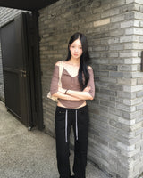 OOTJレース タイ バンディング ブーツカット パンツ