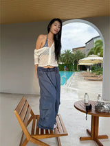 Khaki Cargo Wide Leg Straight Pants