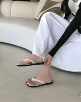 Ended Square Leather Flip Flop Slipper 