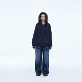 Sserpe Destroyed Cotton Knit Hoodie Zip Up Deep Purple