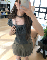 Yudee Dot Puff Short Sleeve Set