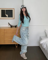 Slash Damaged Wide Denim Pants