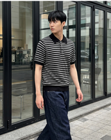 ストライプクロップハーフニット ブラック