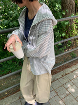 アティルチェックフード長袖シャツ