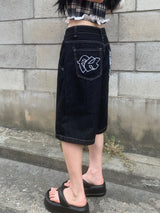 [🖤MD PICK] バックライン バックポイント バミューダデニムパンツ (Black)