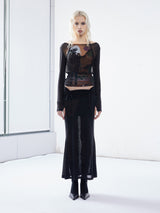 Emoha balloon portrait sub-print Tencel slightly transparent spicy slim top y2k design sense splicing 長袖メッシュT