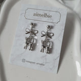 Kitty and Bow Piercing - Silver Color