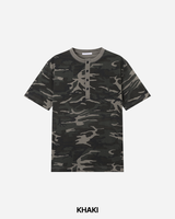 Camouflage Henley Neck Short Sleeved T-shirt