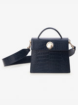 LAZEL MINI CROC ショルダーレザーバッグ / Wani Navy