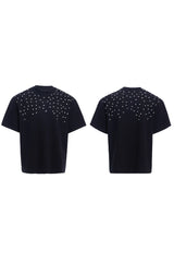 ハンドソウンラインストーンコットンTシャツ