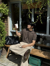 ストライプカラーウェイクロップド半袖Tシャツ