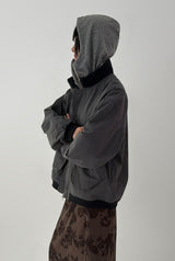 SHIRRING HIGH NECK ZIP-UP