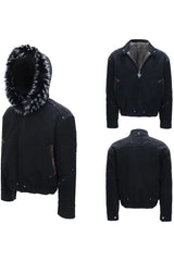 Embroidered Washed Leather Puffer