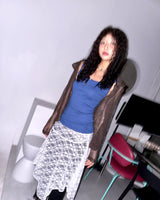 (2color) Shirring Lace Asymmetrical Flare Skirt