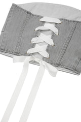 DRAPE DENIM BUSTIER TOP-GRAY