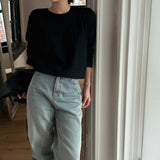 Compact cashmere round knit / 5 colors